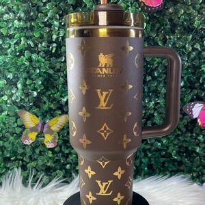 Custom 40 Oz. Stanley Brown and Gold LV Patterned Tumbler